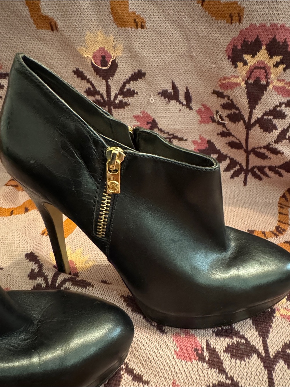 Michael Kors High-Heel Ankle Booties with Gold Zipper - Picture 6 of 12